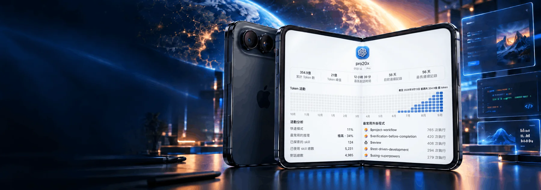 手机屏幕上的 AI 使用统计面板